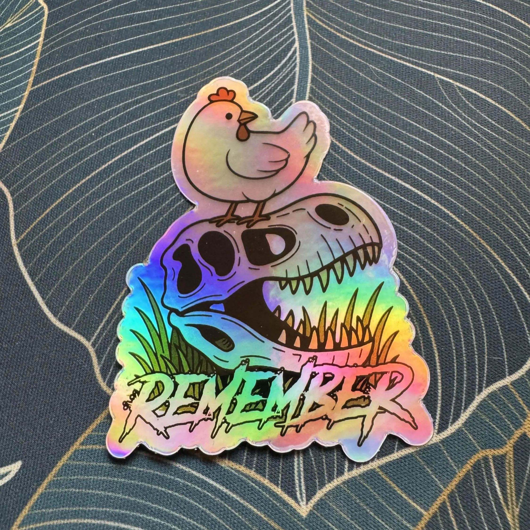Dinosaur Chicken Holographic Sticker | Science Humor Rainbow Vinyl