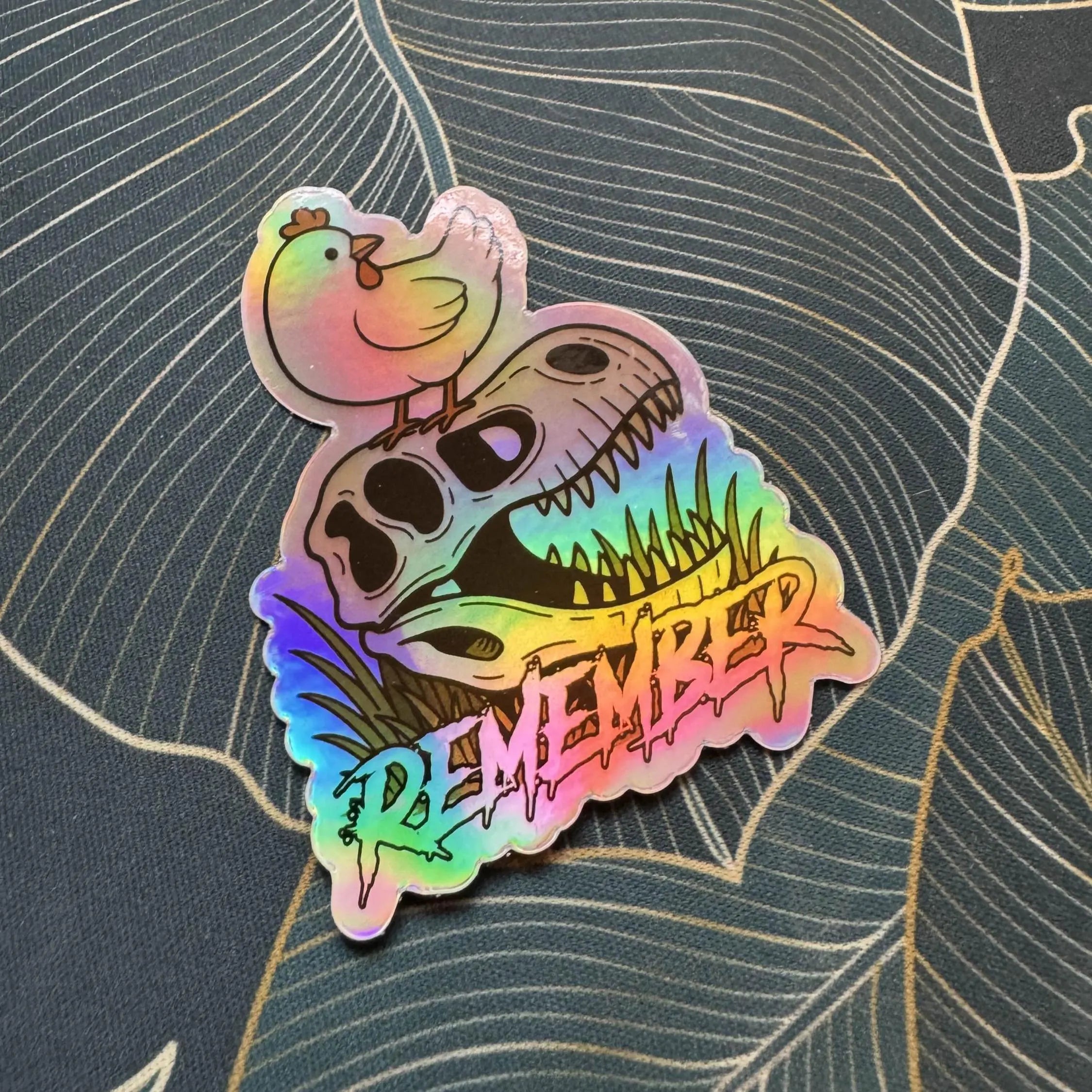 Dinosaur Chicken Holographic Sticker | Science Humor Rainbow Vinyl