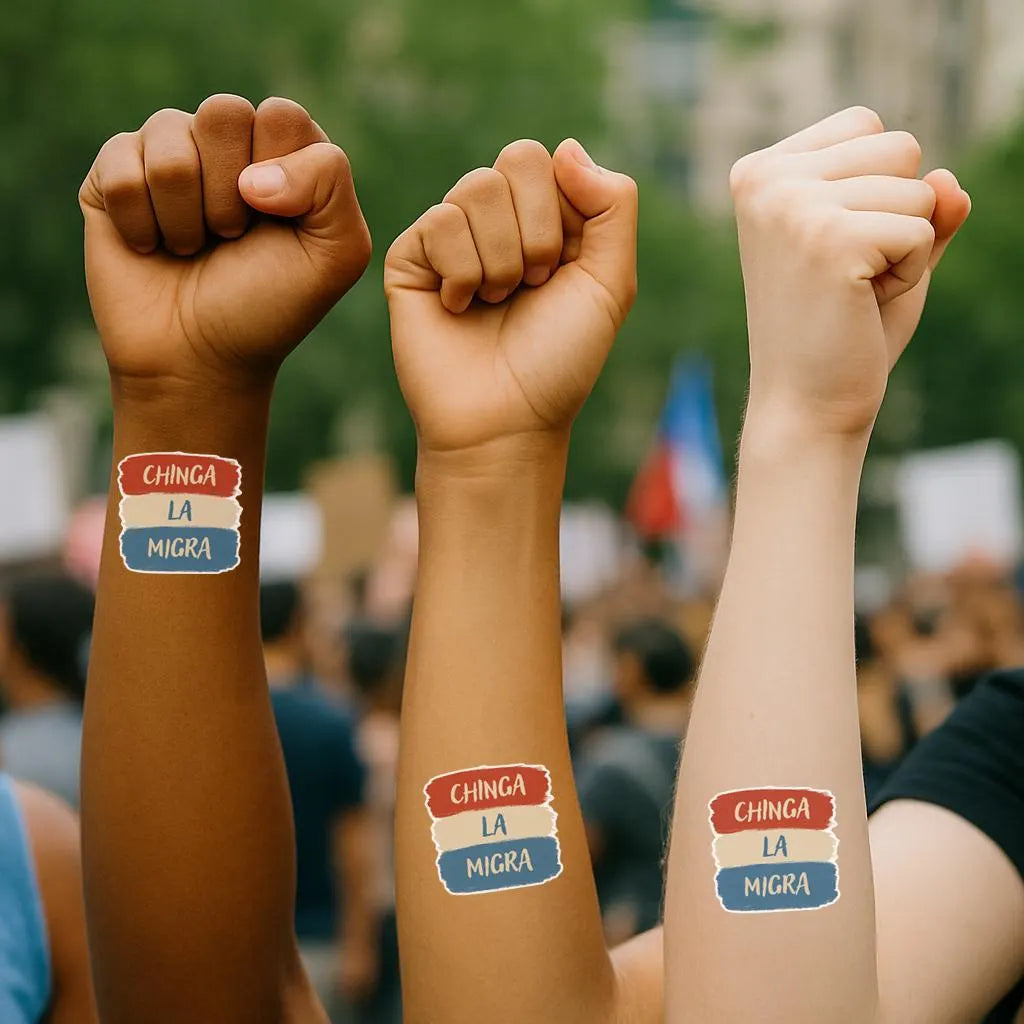 Chinga La Migra Temporary Tattoo – 2″ Protest Tattoo • Red White & Blue
