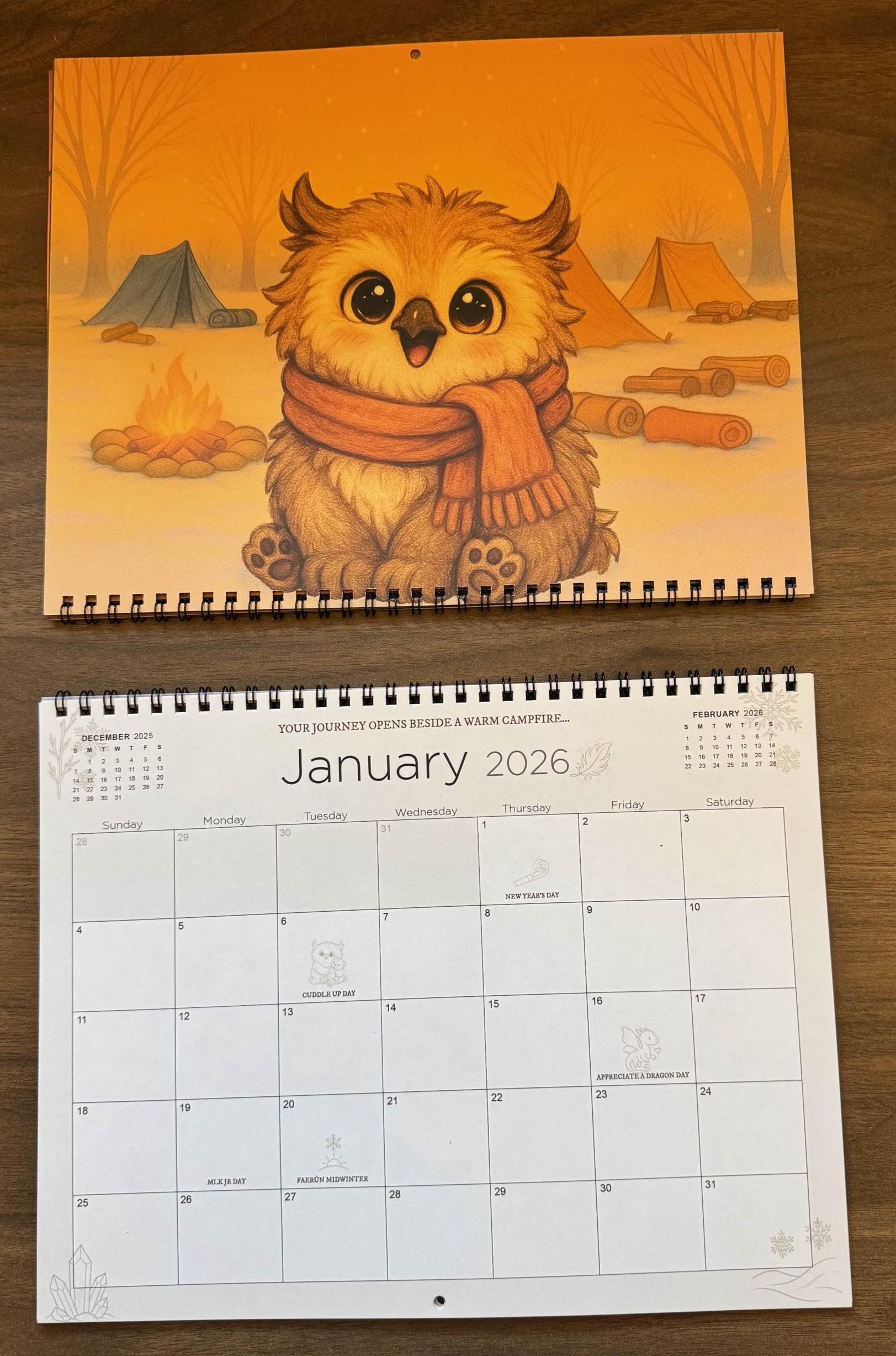 2026 Fantasy Creature Wall Calendar | Cozy D&D Inspired Faerûn Art