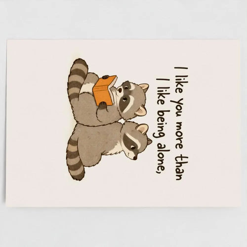 Introvert Love Raccoon Card | Cozy Romantic Greeting Card