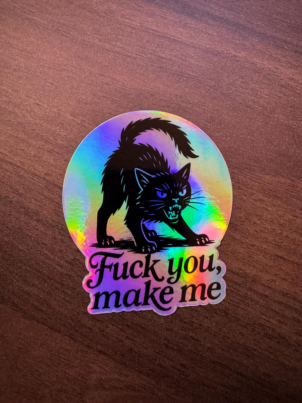 Angry Black Cat Holographic Sticker | Dishwasher Safe Protest Decal