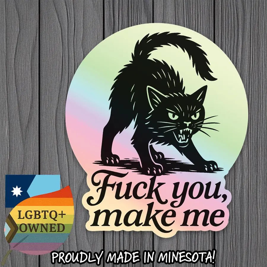 Angry Black Cat Holographic Sticker | Dishwasher Safe Protest Decal