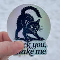 Angry Black Cat Holographic Sticker | Dishwasher Safe Protest Decal