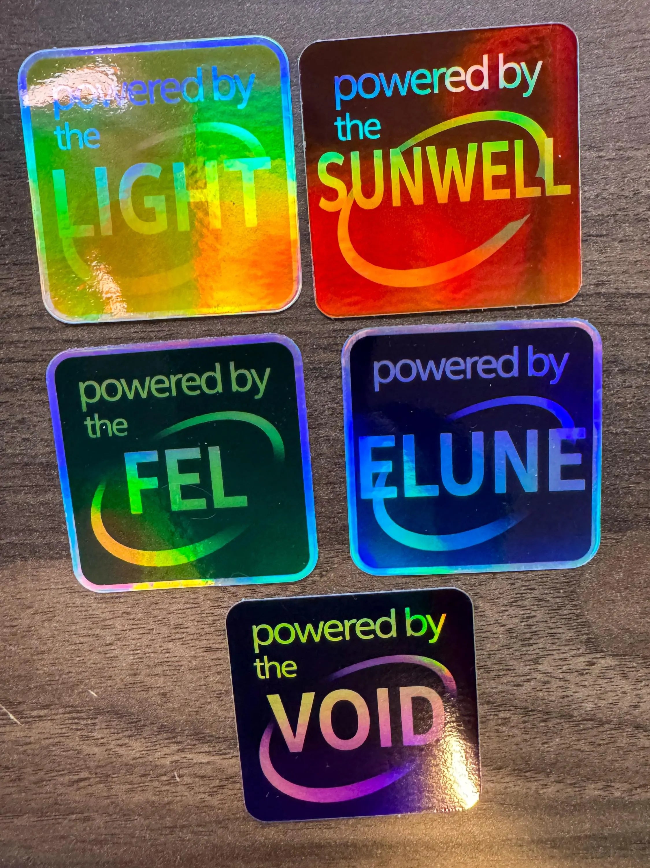 Powered By ... Parody Holographic Sticker | Fel, Light, Void, Elune, Sunwell