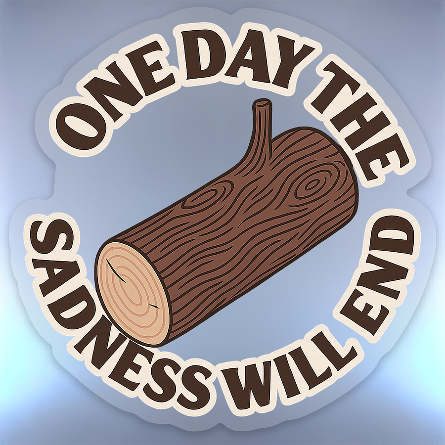 “Does Your Log Know About Sadness?” Matte Clear Vinyl Sticker | Surreal Fan Art